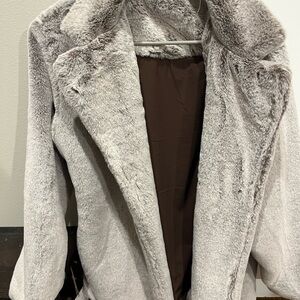 Sage Light Gray Teddy Jacket with Plush Texture and Wide Collar